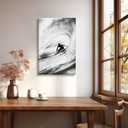 Vintage Black and White Surfing Canvas Wall Art Summer Ocean Wave Poster Extreme Sports Seaside Print for Bedroom Dorm or Home Wall Decor 8x12inch Framed
