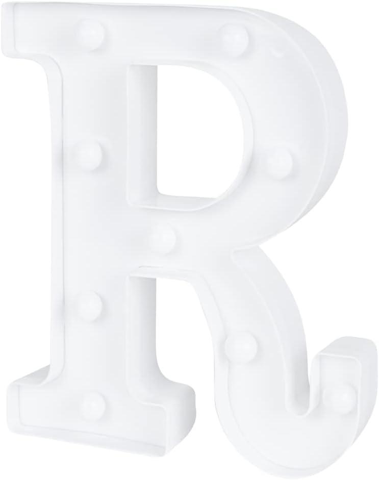 Illumify 6.5 x 1.2 x 8.7 Inch Light Up Letter, 1 Durable Marquee LED Light - Letter R, Touchproof, White Plastic Party Light, Keyhole Slot, For Parties, Weddings, Or Special Events - Restaurantware