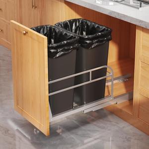 28-40 QT Pull Out Trash Can Under Cabinet with Soft-Close Slides,Heavy Duty Slide Out Under Sink Garbage Can Kit for Kitchen,Garbage Can Not Included,Requires Minimum Cabinets Opening 17"W X 25"D (Silvery)