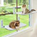 Zoratoo 2PC Cat Window Perch Cordless Foldable Cat Hammock Bed for Window with Metal Frame and Reversible Cover, Large Suction Cups Window Resting Seat for Indoor Cats (Cat Bed, M-2PC)