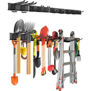 PIYILO 64 inches Garage Tool Organizer Wall Mount, Garden Tool Organizer Rack Heavy Duty, Hanging Storage Organization Racks Holder with 10 Hooks, for Lawn Tools, Shovel, Shed