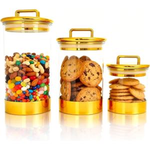 3-Pack Acrylic Storage Jars with Gold Lids  Airtight Canisters for Kitchen, Bathroom, Office | Decorative Storage for Snacks, Bath Bombs, Cotton Balls, and Small Essentials