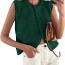 PRETTYGARDEN Sweater Vest Tops for Women 2026 Lightweight Summer Cardigan Sleeveless Button Up Knit Casual Spring Clothes (Large, Dark Green)