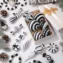 48 Pcs Black and White Christmas Ornaments, Large Hand Painted Holiday Decor with Assorted Sizes & Designs, Hanging Plastic Stripe Dot Ball for Christmas Tree Party Decoration