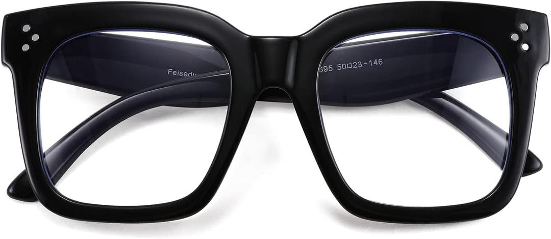 FEISEDY Women Men Blue Light Blocking Glasses Frame Oversized Designer Luxury Square Eyewear B2695-FF (Bright Black Frame)