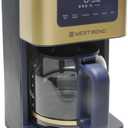 West Bend Timeless 12-Cup Programmable Coffee Maker with Brew Strength Selector for Hot and Iced Coffee, Includes 1-4 Cup Brew Option and Permanent Filter (Blue/Gold)