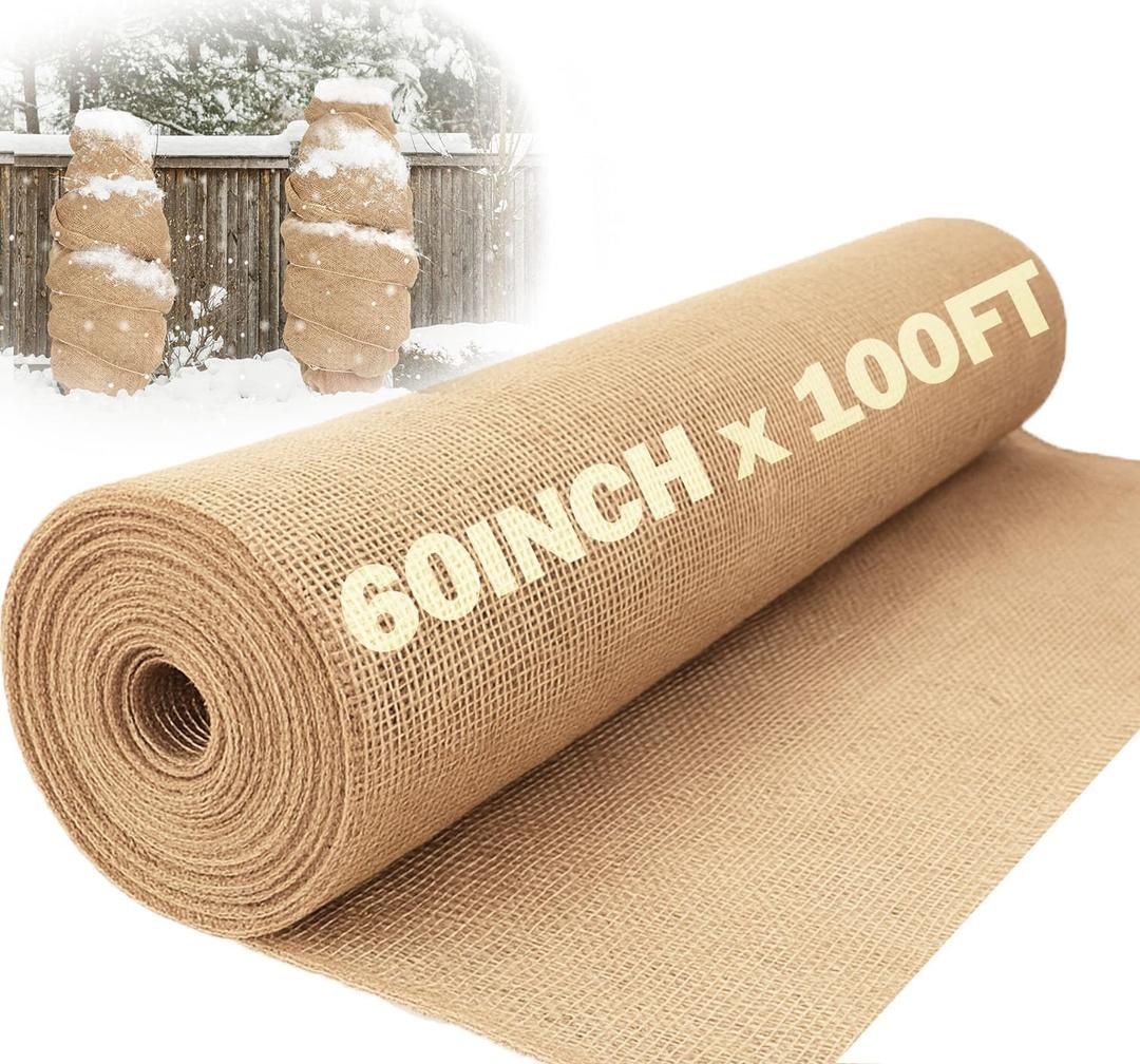 60" x 100 Feet Burlap Fabric Roll 33 Yards – Burlap Fabric by The Yard for Tree Wrap, Garden Plant Cover, Weed Barrier, Landscaping & DIY Crafts, Ideal for Outdoor Winter Protection