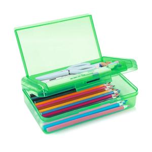 1 Pack Double Layer Hard Pencil Cases, Plastic Translucent Pencil Box with Snap-Tight Lid for Pens, Pencils, School, Stylish Office Supplies Storage Organizer Box,Medium-sized(Green)