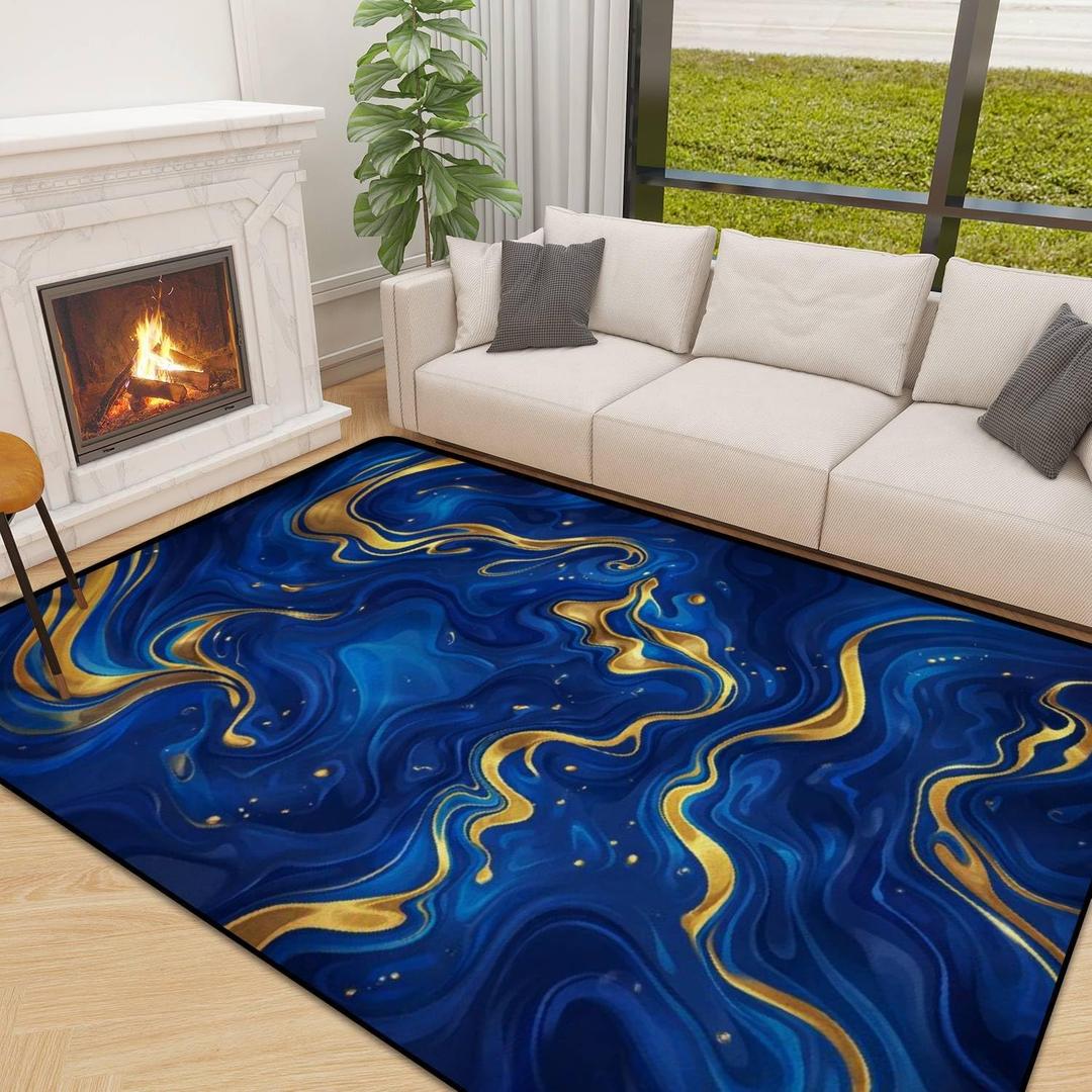 Sapphire Navy Blue Black Gold Marble Decor Art Rugs Soft Non-Slip Indoor Outdoor Bedroom Kids Room Modern Home Decor Carpet Mat Yoga Mat Runner Rugs Doormat, Multi12, 71x106inch(180x270cm)