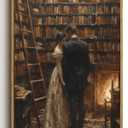 Moody Library Couple Framed Canvas Wall Art 16x24 inch