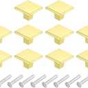 uxcell 10Pcs Square Cabinet Knobs, 1.2 Inch Square Kitchen Cabinet Knob Aluminum Alloy Solid Drawer Knob Handle Pulls for Kitchen Cabinets Bedroom Dresser Wardrobe, Gold