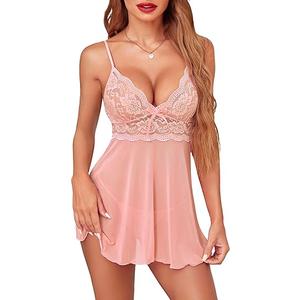 Avidlove Women Lingerie Lace Babydoll Strap Chemise Halter Teddy V Neck Sleepwear (Medium, Red)