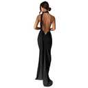 Women's Sexy One Shoulder Backless Maxi Dress Elegant Ruched O Ring Sleeveless Evening Dress Long Gown Cocktail Dress Black L