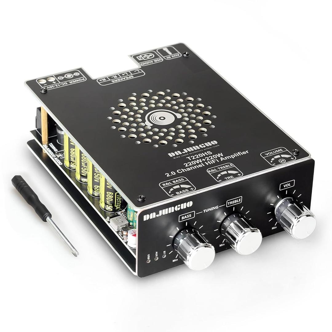 440W Audio Amplifier Board with Treble and Bass Control, TPA3251 Chips, DC 12-36V, Bluetooth 5.2 and AUX Inputs, 2.0 Channel Stereo AMP Board for DIY Wireless Speakers