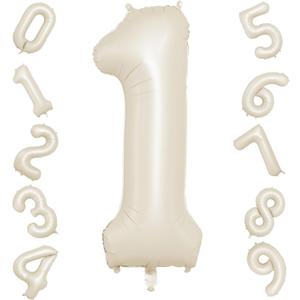 40 Inch Cream Number 1 Balloon, Beige Large 1st Birthday Balloons, Digital 1 Cream White Giant 1 Foil Balloon Helium for 1st Birthday Decorations First Year Boys Girls Baby Shower Party Supplies