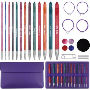 BsHooker Tunisian Crochet Hooks Set with Cable,Interchangeable Wooden Crochet Hooks with Case,13 Hooks 3.5mm-12mm Ergonomic 27PCS