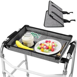Rhino Valley Foldable Tray for Walker with Cup Holder, Walker Tray for Folding Walker, Walker Accessories for Elderly Rolling Walker Tray, Non-Slip Mobility Trays for Walkers for Seniors (Dark Gray)
