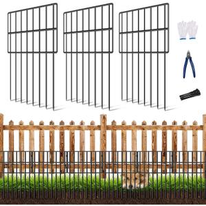 25 Pack Garden Animal Barrier Fence, 17in(H) x27ft(L) No Dig Decorative Fences, 1.5in Spike Spacing Rustproof Metal Garden Fence Border for Dogs Rabbits, Bottom Blocker for Outdoor Yard Patio (25 Pack,17in(H) X 27ft(L))