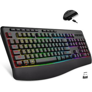 E-YOOSO Wireless Bluethooth Silent Backlit Gaming Keyboard,Tri-Mode BT5.0/2.4GHz/Wired,8 RGB Light up,Ergonomic,USB C Rechargeable,for Typing/Office/Home/PC Computer/Mac/Laptop/IPad/Xbox/PS5