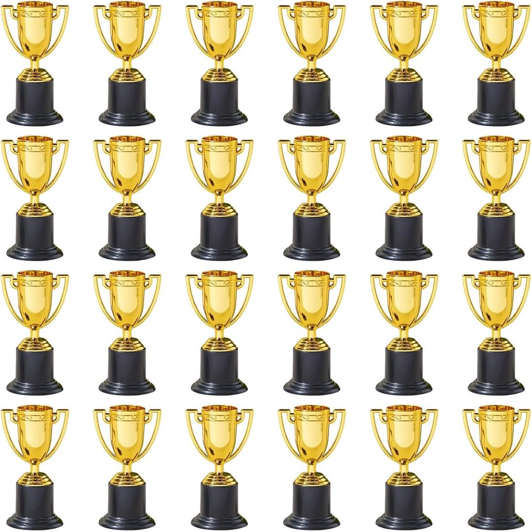 Juvale Mini Trophies Bulk - 4 in, Gold-Plated Plastic, 24-Pack - Trophies for Kids & Adults - Sports, School & Party Awards