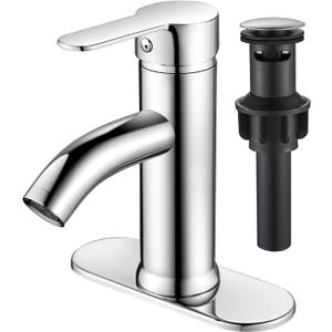 Chrome Bathroom Faucet Single Handle Bathroom Faucet Vanity Faucet with Pop-up Drain 1 Hole or 3 Hole Bathroom Sink Faucet with Deck