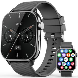 Smart Watch for Men Women, 1.85'' AMOLED HD Fitness Watch with 120+ Sports Modes, Bluetooth Call/Heart Rate/Sleep Monitor/Pedometer, Smartwatch for Android iOS, IP68 Waterproof, Black