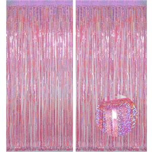 Melsan Pink Tinsel Curtains Backdrop, 3.2 ft x 8.2 ft Sparkle Metallic Foil Curtains for Mothers Princess Birthday Party Photo Background Decoration, 2 Pack