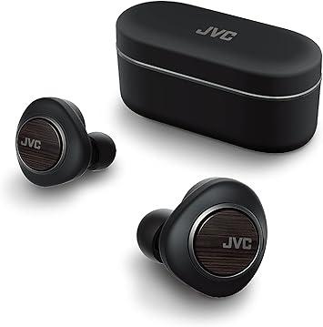 JVC Wood Carbon Driver (11mm) True Wireless Headphones, Bluetooth 5.2, Qualcomm Adaptive ANC with K2 Technology, 28 Hour Rechargeable Battery, Spiral Dot Pro Earpieces Included - HAFW1000T,Black