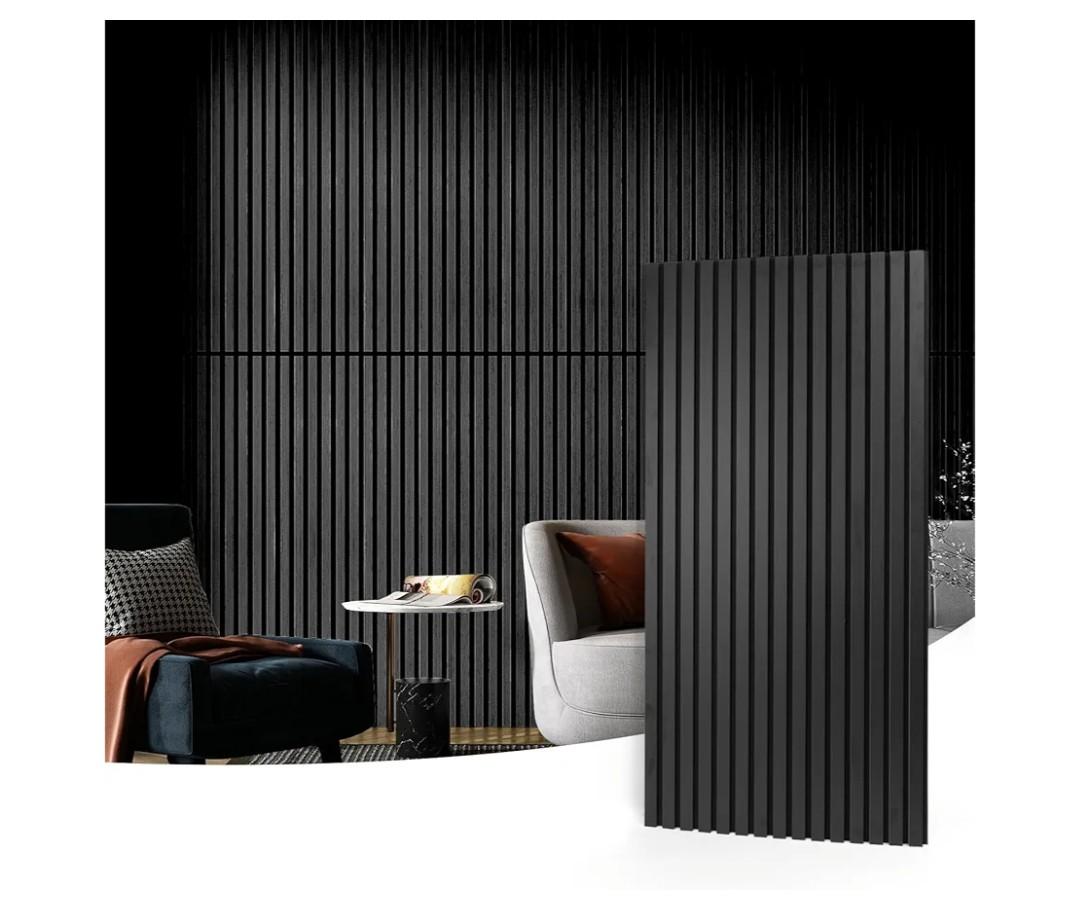 Art3d 2 Wood Slat Acoustic Panels for Wall and Ceiling - 3D Fluted Sound Absorbing Panel with Wood Finish - Matte Black