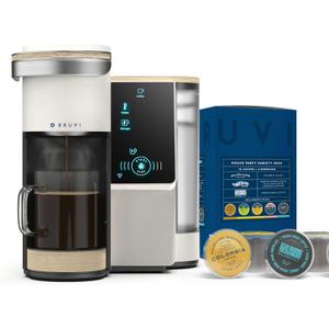 BRUVI Single-Serve Coffee Maker Bundle | Brews Coffee, Espresso, Cold Brew, Matcha Green Tea & More | Includes Brewer + 20 Variety Pods | Touchscreen, WiFi, 70 oz Tank | Cream