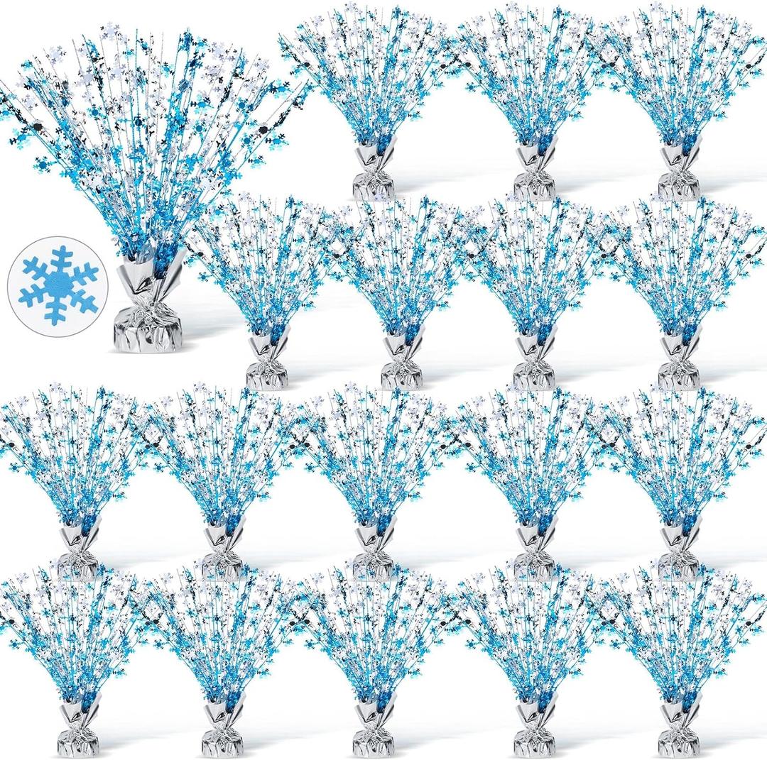 Metallic Christmas Foil Spray Centerpiece Glitter Christmas Decoration Snowflake Foil Spray Christmas Centerpiece for Table Xmas Winter Party Supplies, Blue, Silver (18 Pieces)