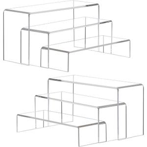 ANDGOO Large Acrylic Display Risers, 2 Sets(11.2”L~11.6”L~12”L) Clear Rectangular Showcase Collectibles Display Shelf, Retail Desktop Risers Display Stand for Organize and Decoration