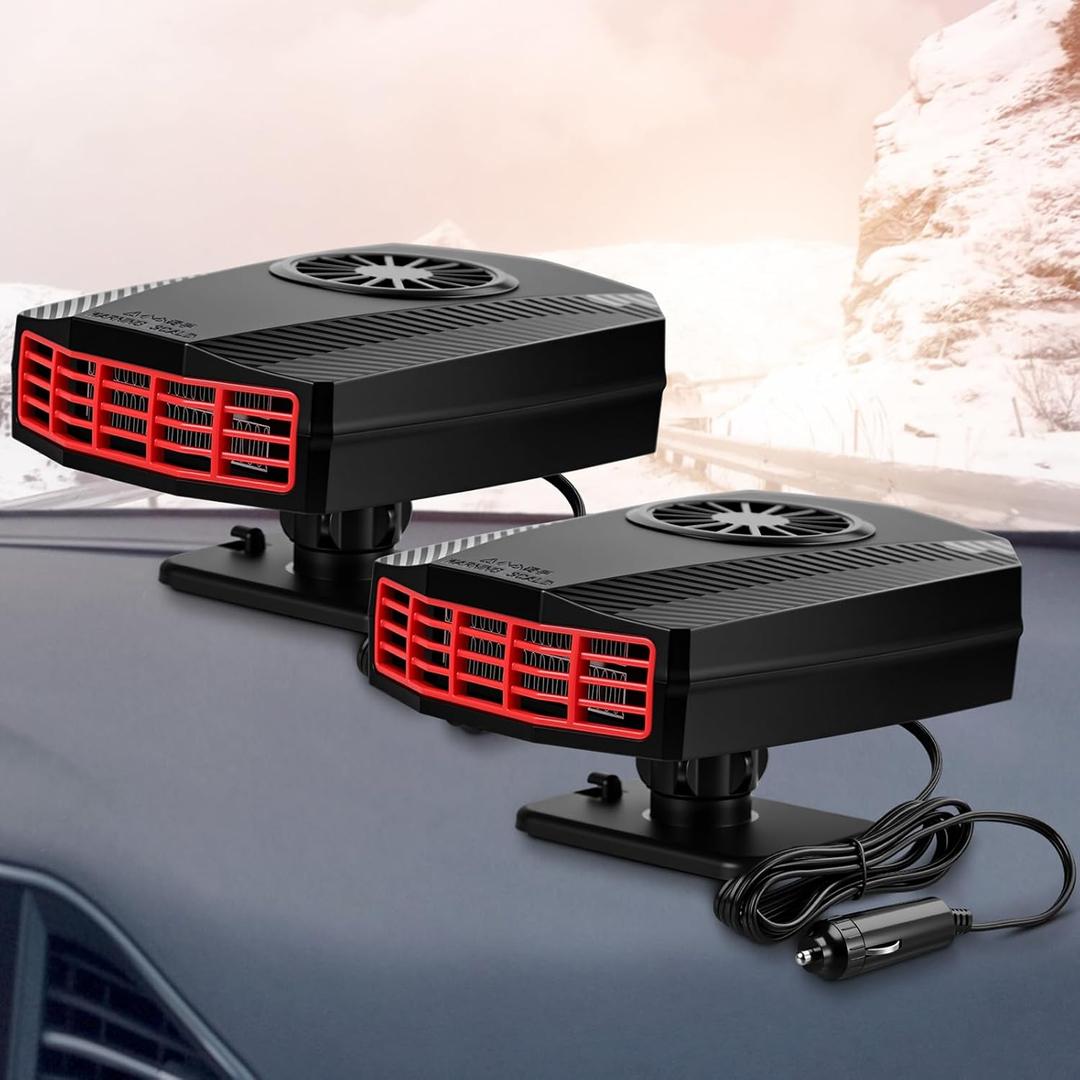 BBTO 2 Pcs Portable Car Heater for Vehicle, 12V 150W Car Heater That Plugs into Cigarette Lighter, 2 in 1 Fast Heating or Cooling Auto Fan Windshield Defogger and Defroster 360 Rotary(Black)