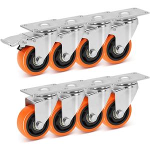 WBD WEIBIDA 3 Inch Swivel Caster Wheels with Brake, Safety Dual Locking Casters Set of 8 Heavy Duty Plate Casters, Premium Polyurethane Wheels for Furniture and Workbench((Screws and Spanner)