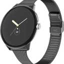 FitTurn Slim Metal Bands for Google Pixel Watch 4 3 41mm/2 1 Band Women Men, Grids Thin Stainless Steel Mesh Loop Snap Clasp Strap Replacement for Pixel Watch 4 3 41mm Fitness & Health Tracker