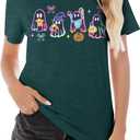 Halloween Spooky Season Cute Ghost T Shirt for Women Crewneck Fall Pumpkin Colorful Graphic Tee Tops (XL)