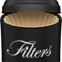 Black Basket Coffee Filter Holder With Lid - Round Container for Counter Storage - Rustic Farmhouse Bar Accessories Decor