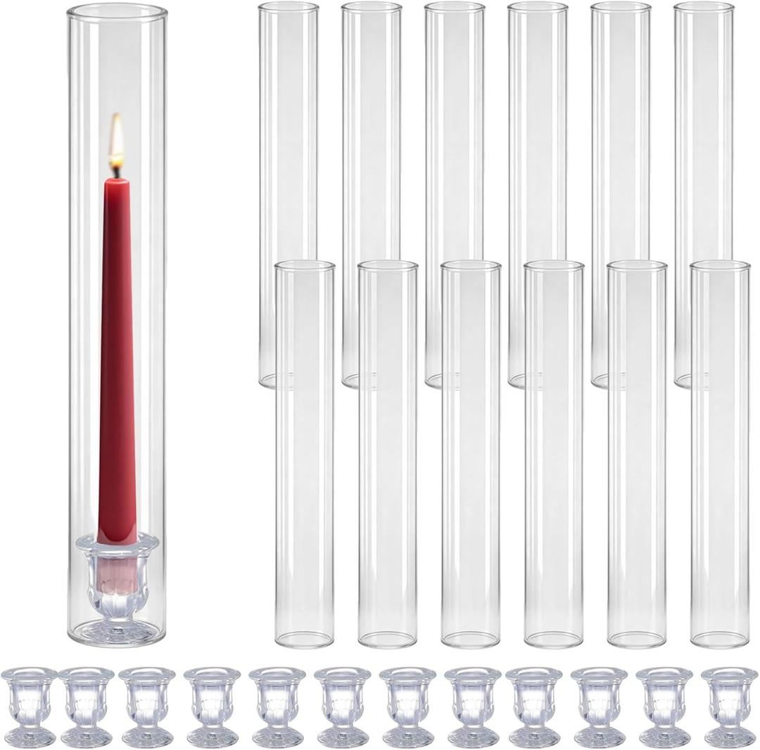 Sandraheer 12 Pack Glass Hurricane Candle Holders Windproof 2.6x13.8 Inch