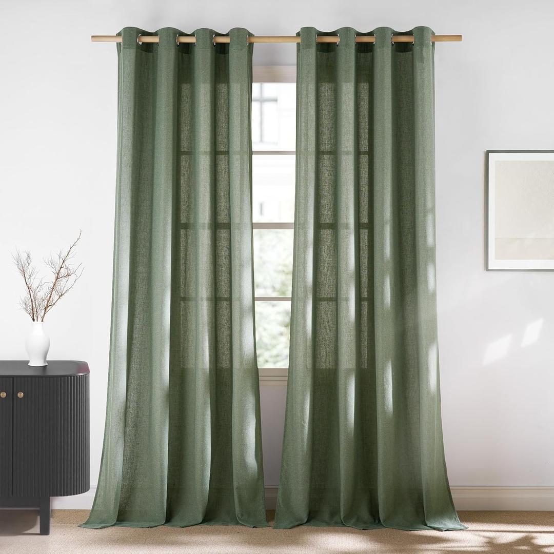 NICETOWN Linen Forest Green Curtains 96 inches Long, Grommet Privacy Assured Linen Blend Window Treatments with Light Filtering for Living Room/Bedroom, W55 x L96, 2 Panels