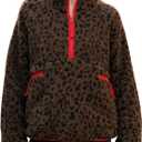 Ainangua Fuzzy Half Zip Fleece Jacket Women Long Sleeve Sherpa Pullover Sweatshirt Casual Warm Winter Chunky Teddy Outerwear (Medium, Leopard)