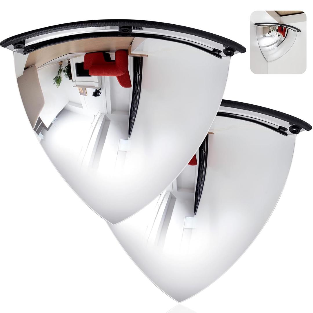 Suzile 2 Pieces Quarter Dome Mirror High Viewing Angle Safety Security Corner Acrylic Convex Mirror for Blindspot (18 Inch)
