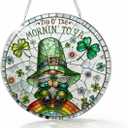 Irish Leprechaun Greeting Decor, Top O The Mornin Shamrock Acrylic Hanging, St. Patricks Day Whimsical Home Decoration Indoor Outdoor, Fun Gift for Friends Family