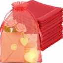 Crweety 50PCS Red Organza Bags 8x12, Large Mesh Bags Drawstring for Gifts Treats Wedding Favors Goodie Makeup Soap Sachet, Large Mesh Gift Bag Bulk for Birthday Mother's Day Baby Shower Party Favors