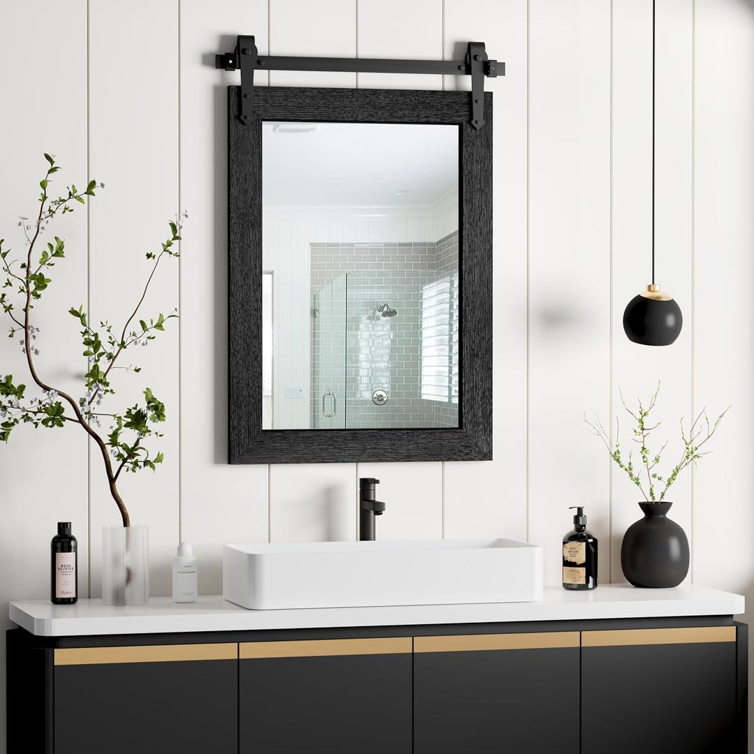 Farmhouse Bathroom Mirror for Over Sink 22x32 Black, Rustic Western Barn Decor Bathroom Vanity Mirror, Wall Mirror for Bathroom, Living Room, Bedroom, Entryway