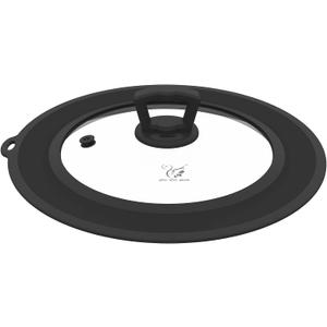 Vented Tempered Glass Universal Lid for Pot Pan Skillet with Heat Resistant Silicone Rim Microwave Splatter Lid Cover Microwave Safe Fit 6.5" 7" 7.5" Cookware, Dishwasher Safe Black