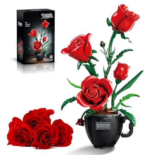 Ideas Coffee Cup Rose Building Block Flower Decoration，DIY Home Decoration Kit for Adults，Compatible with Lego Flowers Home Decor Gift for Mother's Day, Valentine Day, Birthday, Christmas Day - 450PCS