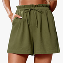 Women's Casual Shorts Drawstring Elastic Waist Shorts Summer Beach Shorts with Pockets Size Large, Olive Green 