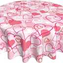 5 x Valentines Day Tablecloth Round 60 Inch,Pink Heart Table Cloth Water Resistant Washable Polyester Valentine's Day Table Cover for Kitchen Dining Table Party Decorations