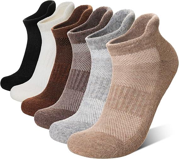 Eyean Merino Wool Ankle Running Socks Men Women Hiking Thick Half Cushioned Support No Show Socks 6 Pairs