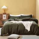 FOSSA Duvet Cover Set 100% Washed Cotton Linen Feel Super Soft Breathable Cozy 3 Pieces Bedding Sets Solid Olive Green King (King (104"  90"), Olive Green (No Comforter))